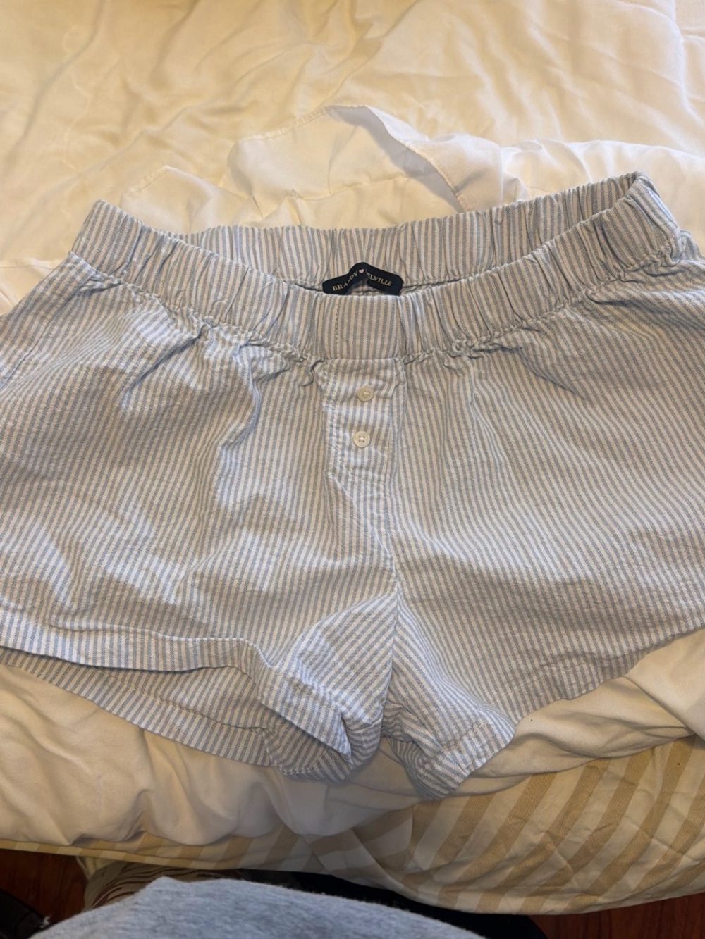 Brandy Melville Light Blue & White Striped High-Waist Shorts